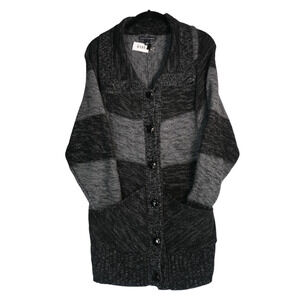 Banana Republic Cardigan Sweater Womens M Gray Pockets Duster 100% Merino Wool
